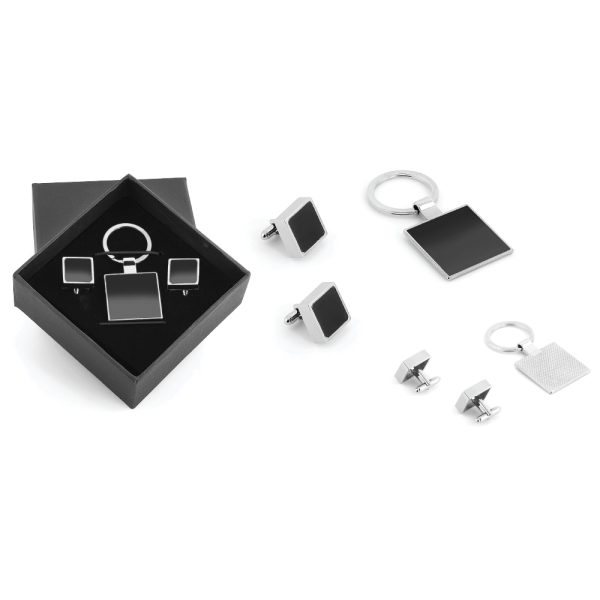 Promosyon Kutulu Metal Anahtarlık Kol Düğmeli Set 5501 eşantiyon logo baskılı reklam ve tanıtım ürünü