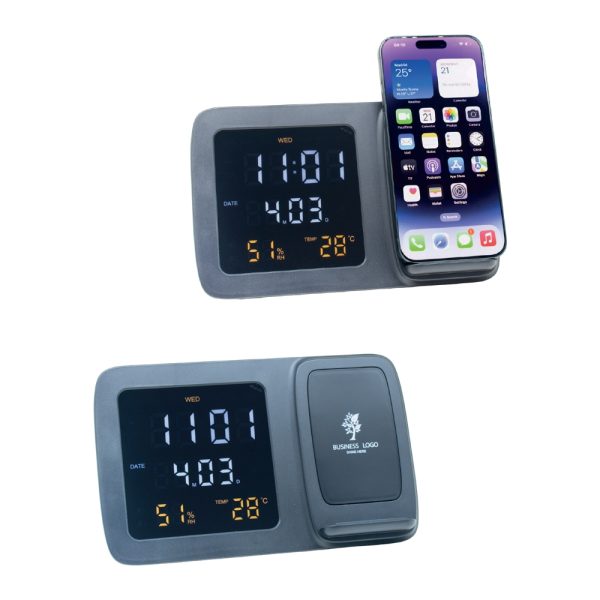 Promosyon Masaüstü Dijital Saat Kablosuz Şarj Cihazı 7314 eşantiyon logo baskılı reklam ve tanıtım ürünü