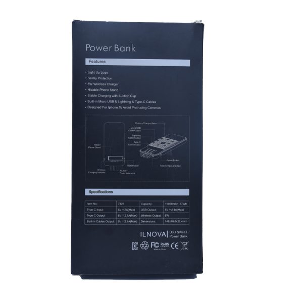 Promosyon Powerbank 10000 mAh Vantuzlu Mobil Şarj Cihazı 7426 Siyah eşantiyon logo baskılı reklam ve tanıtım ürünü