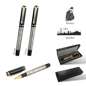 Promosyon Tekli Kabartma Roller Kalem Seti 1664-K eşantiyon logo baskılı reklam ve tanıtım ürünü